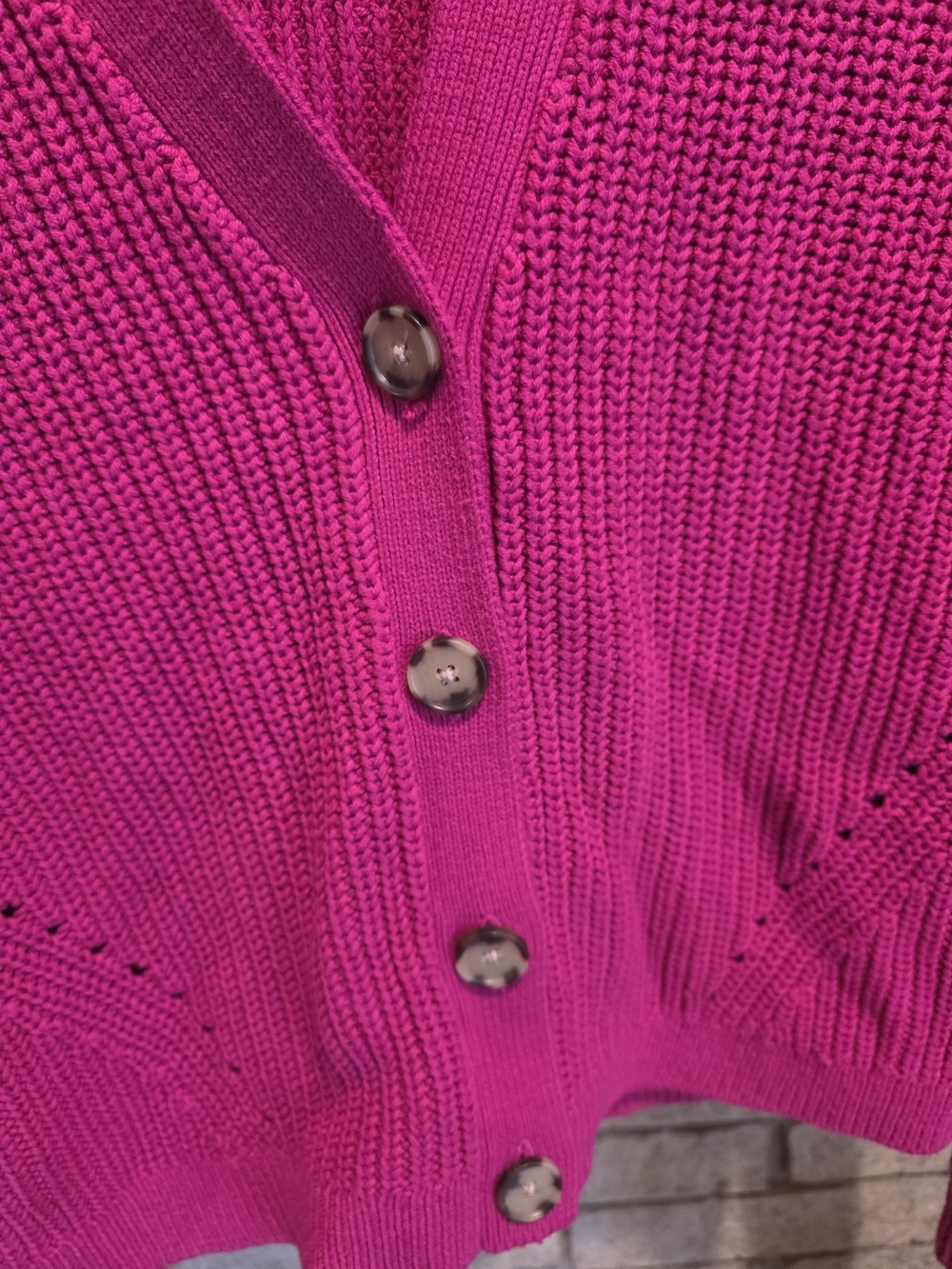 LOFT Fuchsia Ribbed V-Neck Button Cardigan - Picture 3 of 6